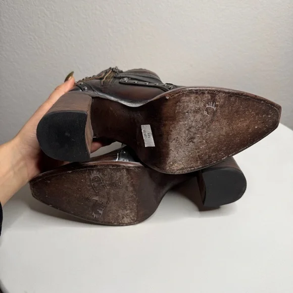 Freebird by Steven Julius Brown Leather Studded Buckle Ankle Boots Size 9 - Picture 8 of 8